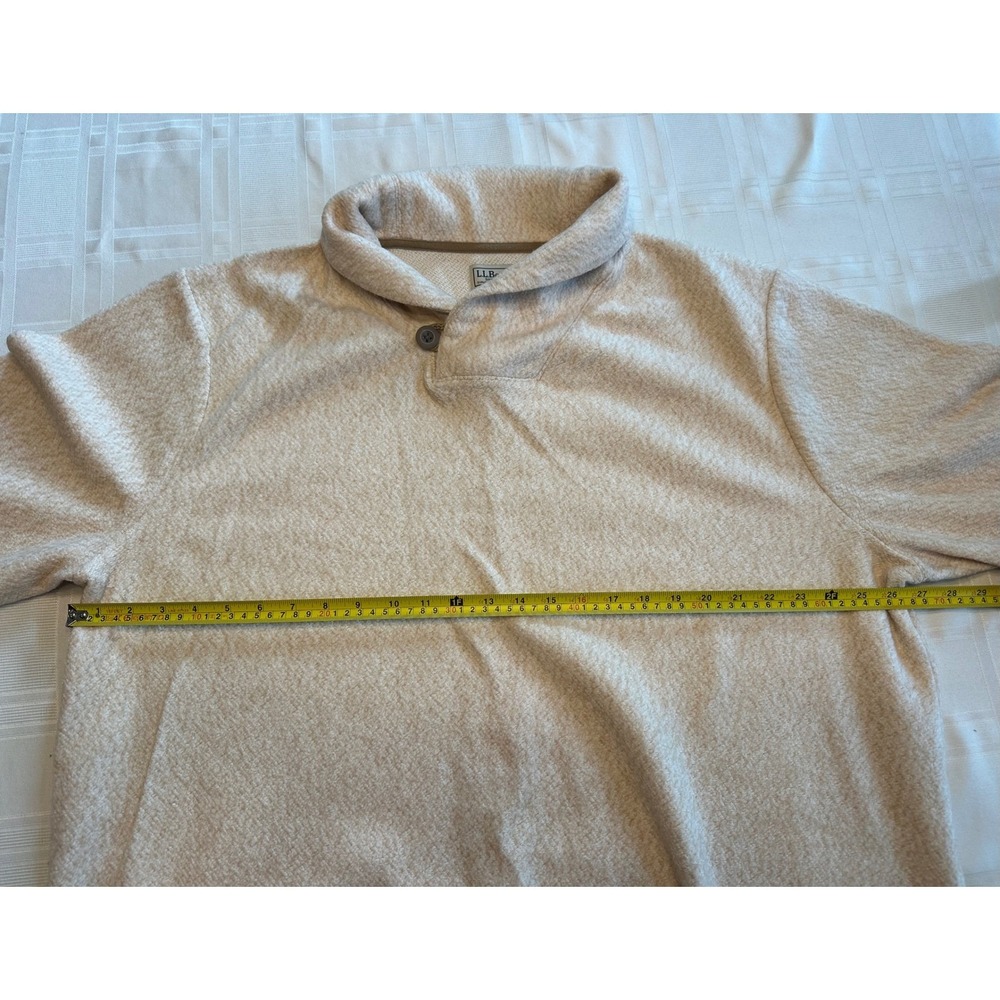 LL Bean Sweatshirt Mens XXL Beige Shawl Collar Pullover Fleece Cotton Blend - Picture 5 of 6